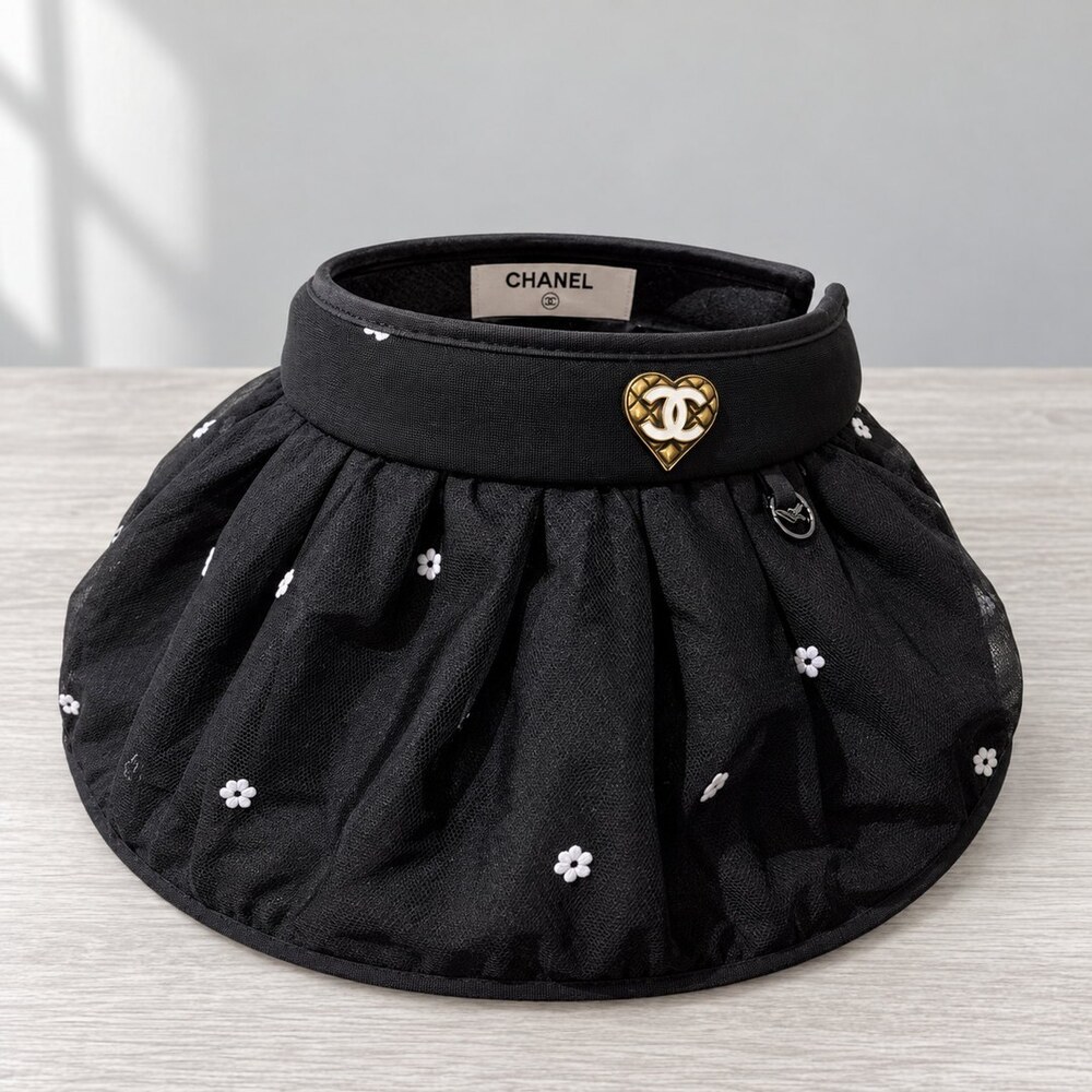 CHANEL Tulle Heart Logo Sun Hat